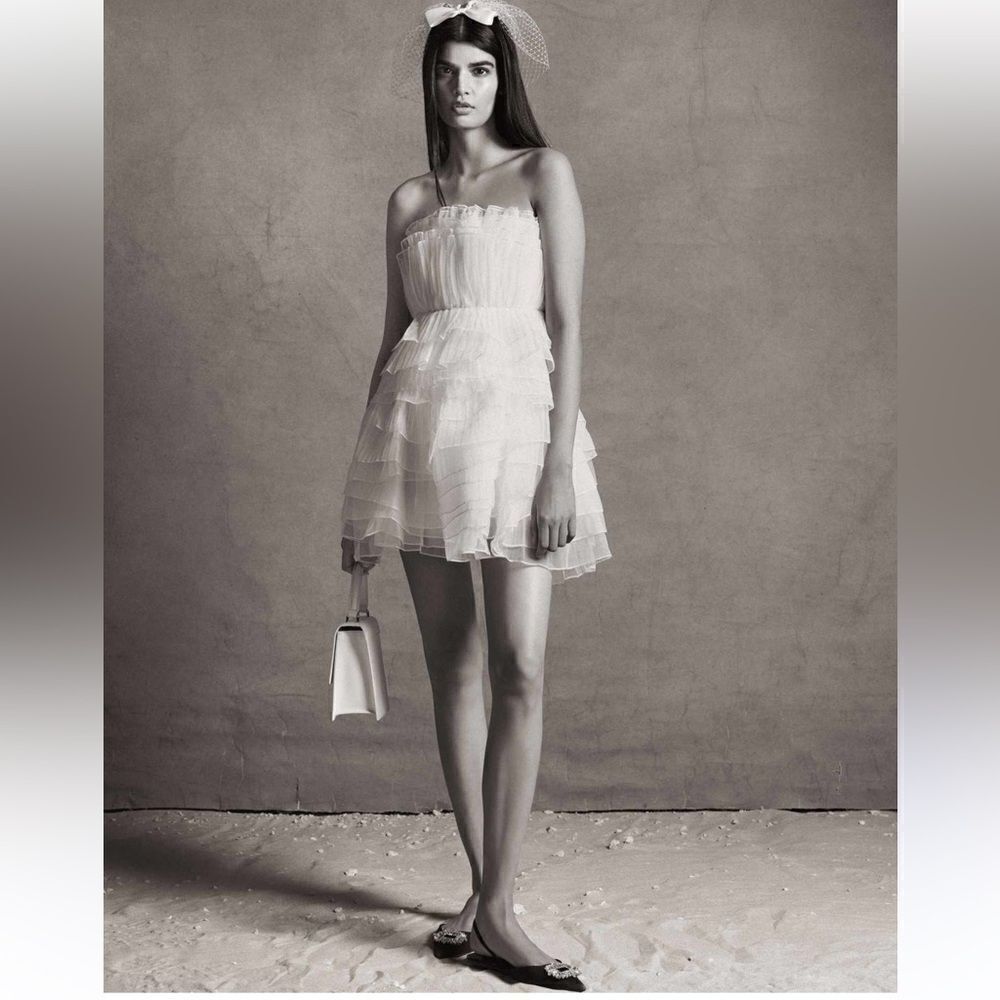 BHLDN white strapless ruffle dress size 4